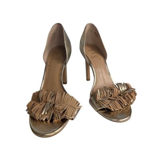 Banana Republic Shoes - Banana Republic Women's Gold leather Fringe Slip On Heel Size 8.5 Wedding Prom